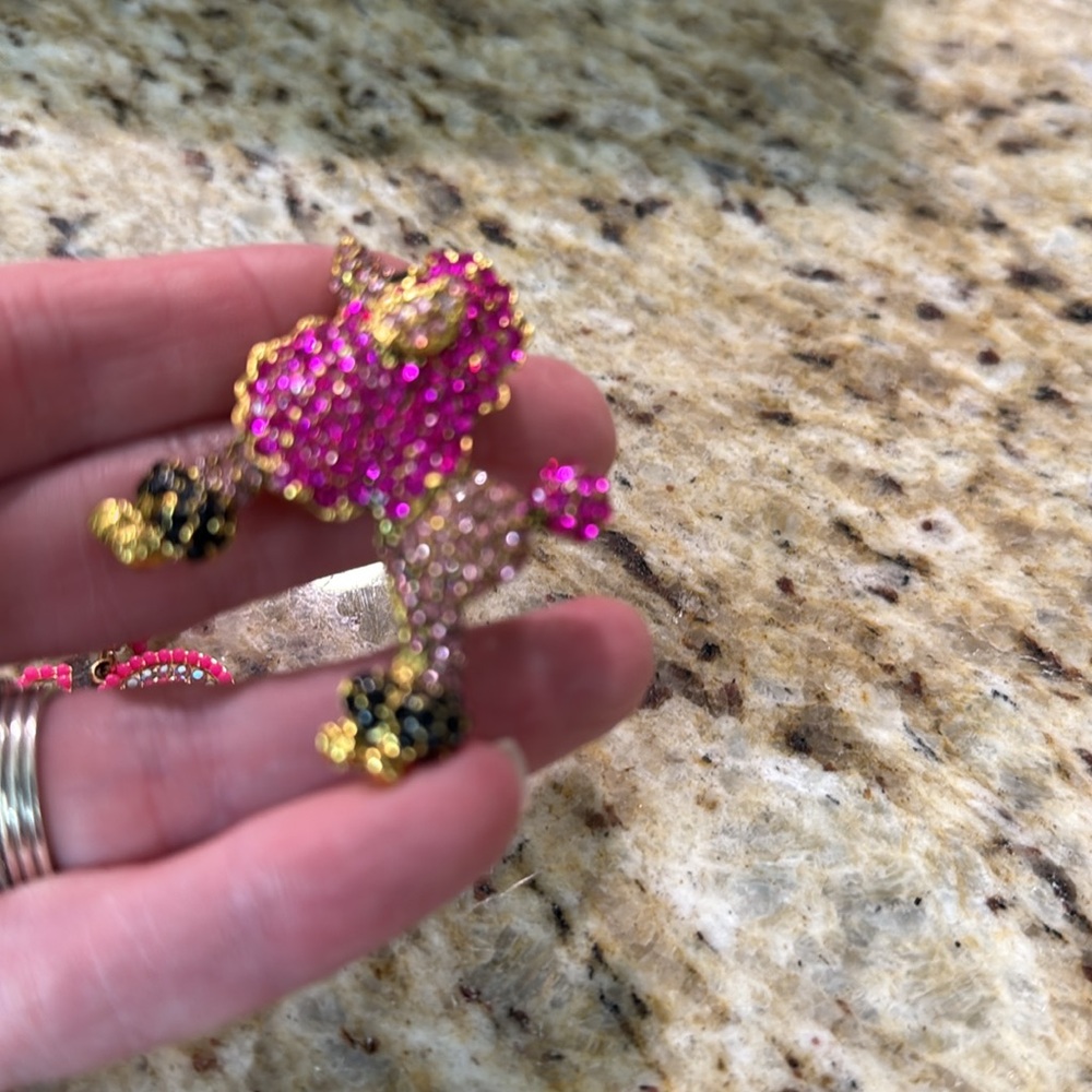 2 Pc Bundle Pretty In Pink #40 Dangling Earrings &  Rhinestone Poodle Brooch Pin - Picture 11 of 11